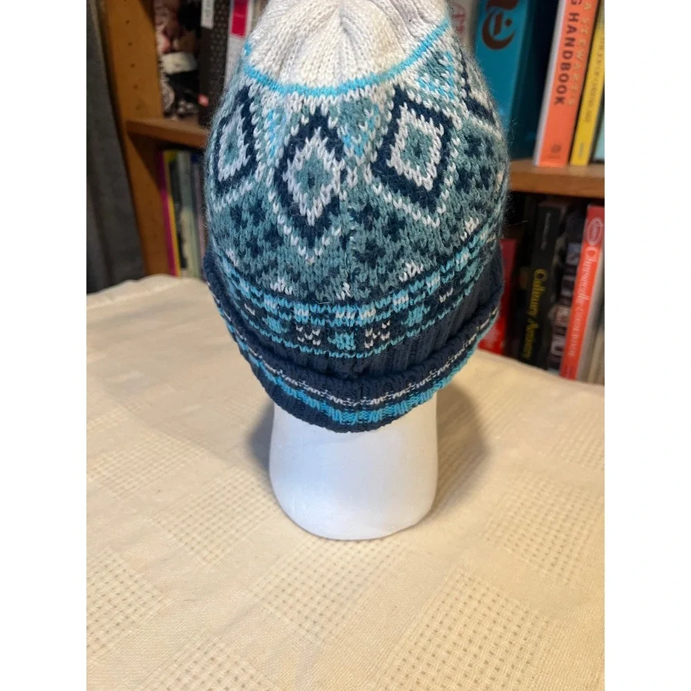 Britt's Knits Kids‎ Fair Isle Beanie Hat Blue Teal White Knit